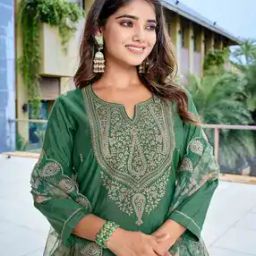 Women Embroidered Straight Kurta with Pants & Dupatta-image-14