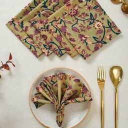 Green Cotton Floral Printed Napkin-image-9