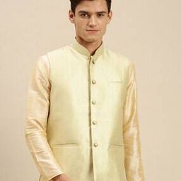Woven Nehru Jacket with Welt Pockets-image-55