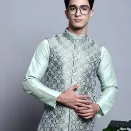 Printed Sleeveless Nehru Jacket-46