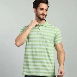 Men Striped Printed Polo Collar Pockets T-Shirt-picture-2