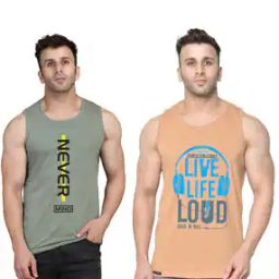 Pack of 2 Men Typographic Print Vests-image-46