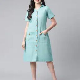Shirt Dress with Buttoned Patch Pockets-image-0