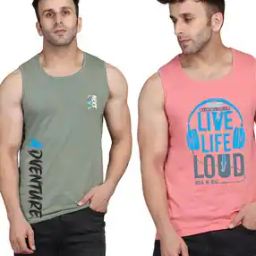 Men Pack of 2 Typographic Print Scoop-Neck Vests-image-27