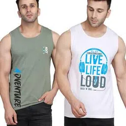 Men Pack of 2 Typographic Print Sleeveless Vests-image-81