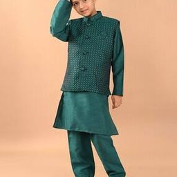 Kurta Pyjamas Set with Checked Nehru Jacket-image-48