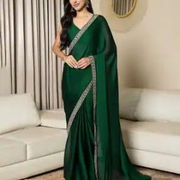 Women Design Lace work Satin Solid Pre-stitched Saree Pre-stitched Saree-image-3