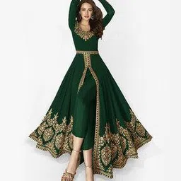 Embroidered Semi-Stitched Anarkali Dress Material-image-32