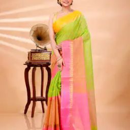 Bengali Pure Cotton Ganga ButiLight GreenTant Saree Traditional Saree-image-6
