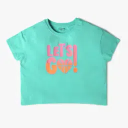 Girls Typographic Print Boxy Fit Cotton Round-Neck T-Shirt-image-54