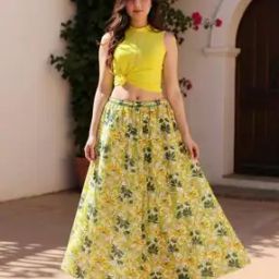 Women A-Line Skirt with Elasticated Waistband-image-55