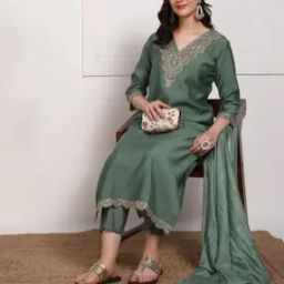 Women Embroidery Straight Kurta Set-image-90