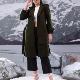 Women Cotton Blend Band Collar Coat-23