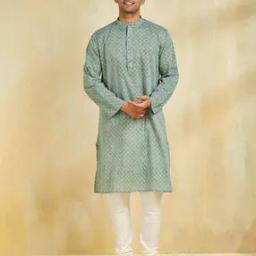 Men Block Print Relaxed Fit Long Kurta-15