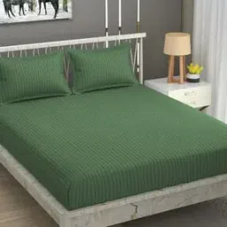 180 TC Striped Double Bedsheet with Pillow Covers-picture-38