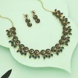 Women Gold-Plated Stone-Studded Necklace & Earrings Set -image-85