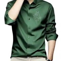 Men Horse Print Regular Fit Satin Shirt-image-49