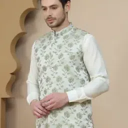 Button Closure Floral Print Nehru jacket-10