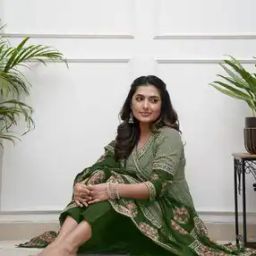Women Geometric Print Anarkali Kurta & Pants with Dupatta-12