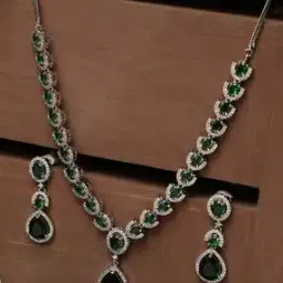 Stone-Studded Necklace & Earrings Set-24