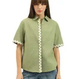 Women Lace Regular Fit Shirt with Spread Collar-image-86