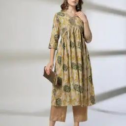 Women Floral Print V-Neck Flared Kurta-image-65
