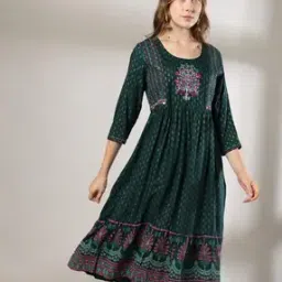 Women Embroidered Round-Neck A-Line Dress-image-59
