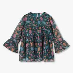 Girls Floral Print Regular Fit Tiered Top-image-23