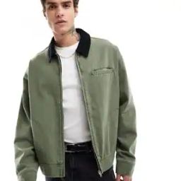 Men Oversized Harrington Jacket with Cord Collar-picture-20