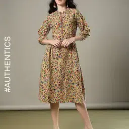 Handblock Kalamkari Print Hand Embroidered A-Line Dress-image-99