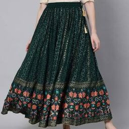 Geometric Print Flared Maxi Skirt-image-17