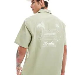 Relaxed Fit Revere Shirt with Back Print-image-93