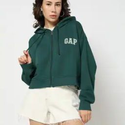 Women Logo Applique Hooded Sweatshirt with Zip-Front-picture-17