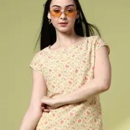 Women Leaf Print Relaxed Fit Cotton Top-picture-49