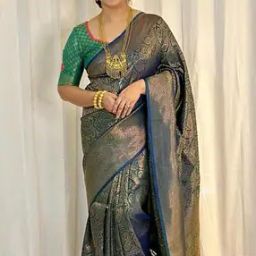 Women Woven Zari Saree with Blouse Piece-image-3
