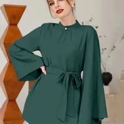 Women High-Neck Top with Belt-53