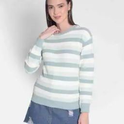 Women Striped Pullover with Round-Neck-image-55