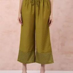 Women Micro Print Palazzos with Drawstring Waist-image-89