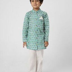 Boys Printed Kurta Pyjama Set-image-2