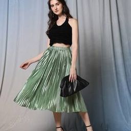 Shein Midi Length Pleated Flared Skirt-image-37