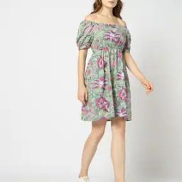 Women Floral Print Fit & Flare Dress-image-66