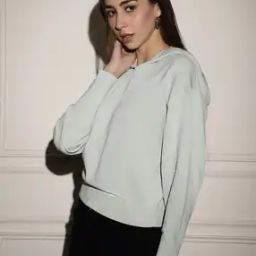 Women Ribbed Regular Fit Hoodie-image-2