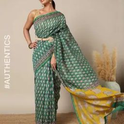 Traditional Handblock Bagru Print Chanderi Saree-image-7