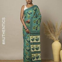 Traditional Handblock Vanaspati Ajrak Cotton Mull Saree-image-27