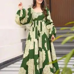 Women Floral Print Anarkali Kurta with Bishop Sleeves-picture-15
