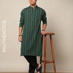 Striped Regular Fit South Cotton Kurta-image-58