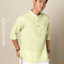 Striped South Cotton Woven Regular Fit Short Kurta-image-6