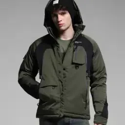 Men Colourblock Regular Fit Zip-Front Hooded Jacket-image-2