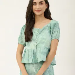 Tie & Dye Top with Puff Sleeves-26