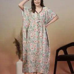 Floral Print Kaftan Nightgown with Tie-Up Waist-image-45